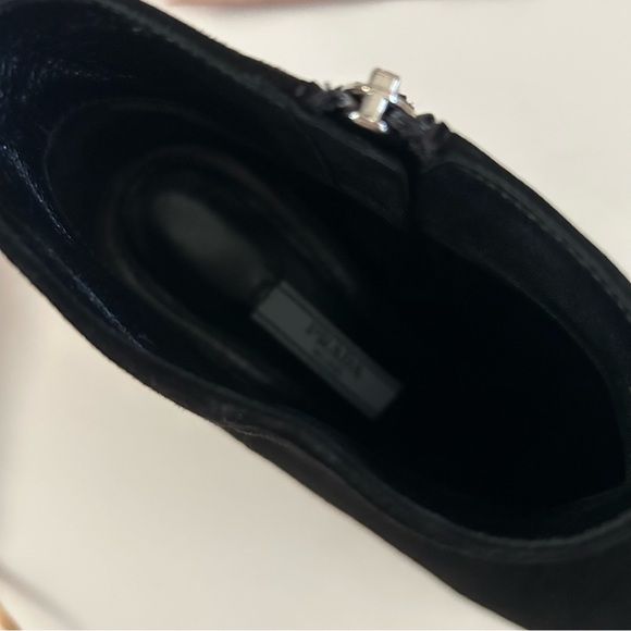 Prada Black Leather Suede ankle side zip kitten cone heel booties Boots size 7 - Picture 8 of 13